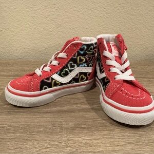 Kids Red Heart Pattern High-Top Vans Sneakers